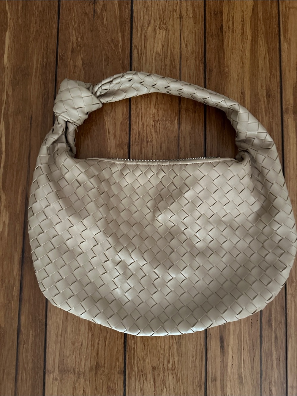 Woven Knotted Handle Hobo Bag in Cream